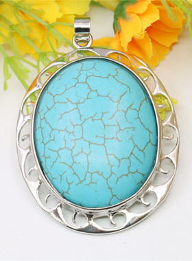 diy花边椭圆形蓝松石时尚风吊坠