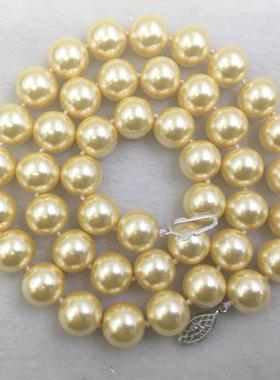 12mm偏大圆珠金色玻璃珍珠项链女