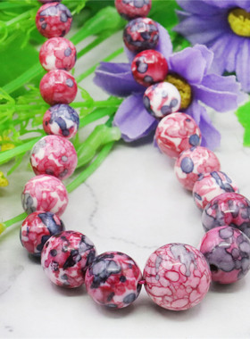 6-14mm天然玫红雨花石圆珠层叠塔珠项链 手工串配延长链短项饰女