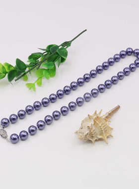 油菜花珍珠贝珠圆珠女紫蓝色项链