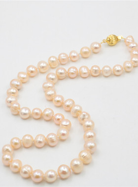 油菜花淡水珍珠近圆女粉色项链