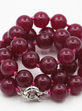 油菜花玉髓玉石圆珠女红色项链