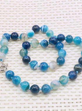 油菜花玛瑙宝石圆珠女蓝色项链