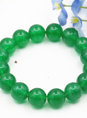 油菜花女玉髓圆珠翡翠绿弹性手串