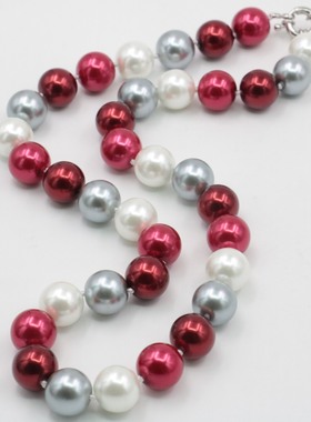 油菜花玻璃珍珠圆珠女混色项链