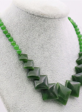 6-14mm圆珠对角方形女天然石项链