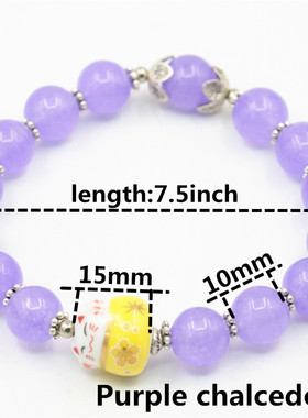 10mm圆珠紫晶紫玉髓招财猫手串 闺蜜手链百搭春夏清爽手饰礼物女