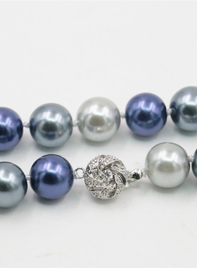 油菜花玻璃珍珠圆珠女灰黑蓝项链