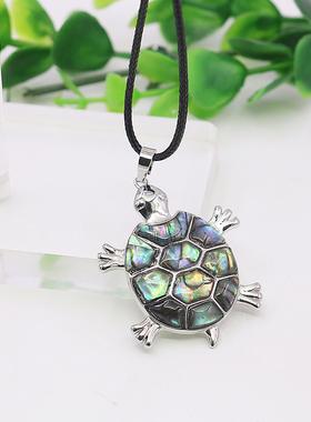 油菜花女贝壳天然项链皮绳吊坠