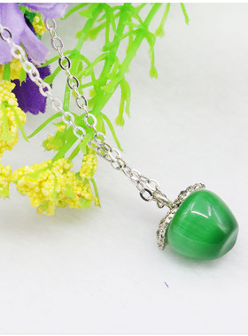 12X15mm青苹果镶钻猫眼石项链 配合金链锁骨链女桃花运项饰礼物潮