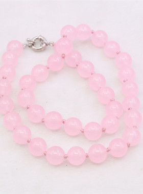 油菜花玉髓玉石圆珠女微透粉项链