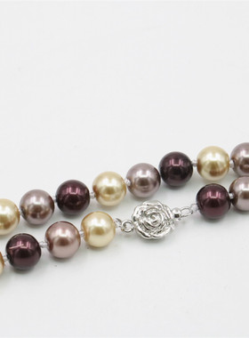 油菜花玻璃珍珠圆珠女混色项链