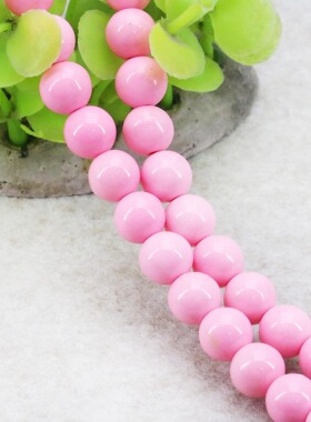 油菜花雨花石圆珠散珠粉红色饰品