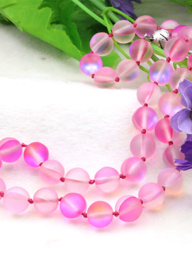 油菜花拼接猫眼石圆珠女梅红项链