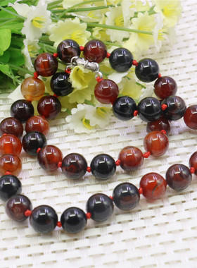 油菜花玛瑙玉石圆女红黑色项链