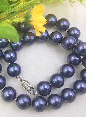 大圆珠宝蓝色玻璃珍珠项链礼物
