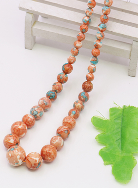 油菜花雨花石玉石圆珠女橙蓝项链