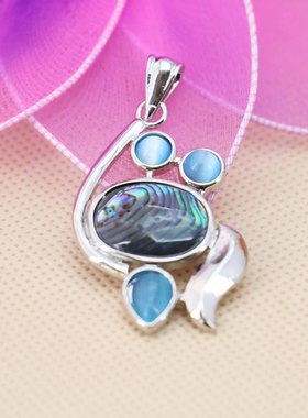 拼接鲍鱼贝猫眼石幻彩挂件吊坠