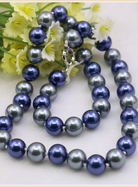 油菜花无珍珠圆珠女双色项链灰蓝