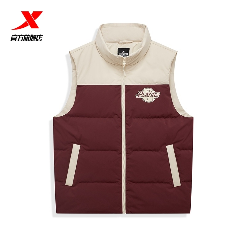 特步男士羽绒马甲2025秋冬新时尚休闲保暖宽松立领保暖夹克外套 - 图0