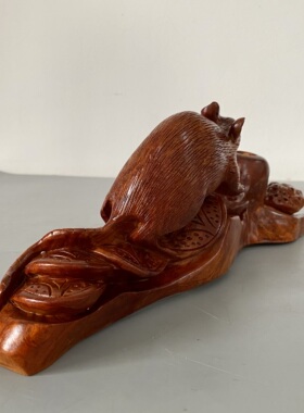 缅甸花梨代代数钱招财摆件红木生肖鼠木雕工艺品书房办公室装饰
