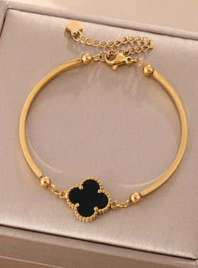 跨境热卖气质新款钛钢手链女百搭个性轻奢四叶草高级感手饰不掉色