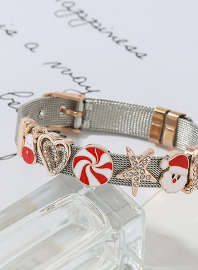DIY圣诞手表带手链女 新款双色10mm不锈钢网状手链饰品