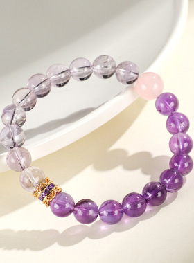 新品天然紫水晶拼接紫阿塞粉晶串珠手链女小众高级感手串首饰批发