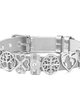 新款10mm不锈钢手表链式手链 DIY爱心花卉手链