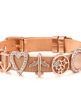 新款不锈钢手表链式手链 DIY镂空镶钻爱心节日饰品