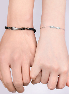 摩斯密码情侣手链男女纯银黑白ins小众设计七夕情人节生日礼物