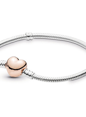 爱心扣手链蛇链基础链 铜镀银手链 可搭配串珠DIY潘手镯