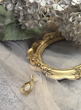 日本海外vintage中古简约设计款玛瑙天然石吊坠项链坠孤品