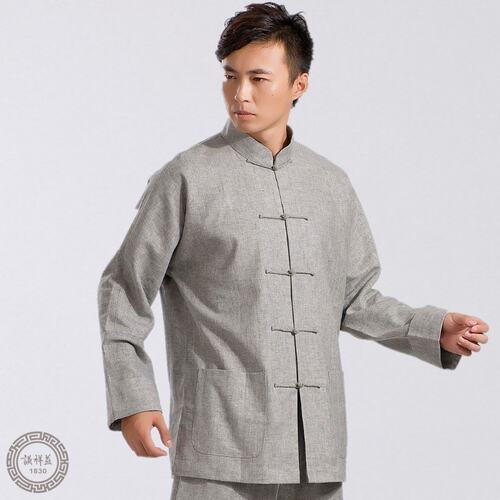中式唐装男士亚麻春秋长袖单衣中老年民族复古衬衫中国风休闲上衣 - 图2