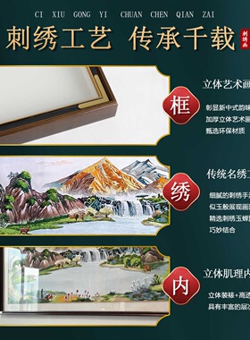 聚宝盆风水画客厅背景办公室装饰画书房墙贴壁画高山流水生财山水