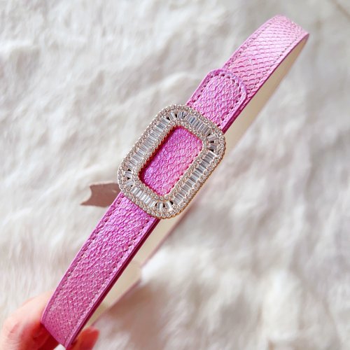 NEW仙品美物 超美仙粉紫色轻奢天然三文鱼皮细腰带女皮带裙带 - 图0