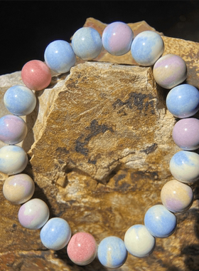 马卡龙天然阿拉善彩虹石手串