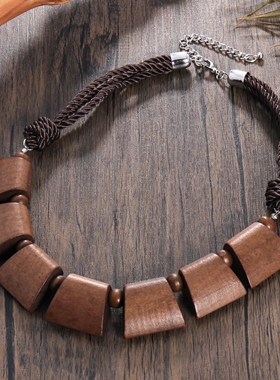 欧美部落风夸张大木块项链