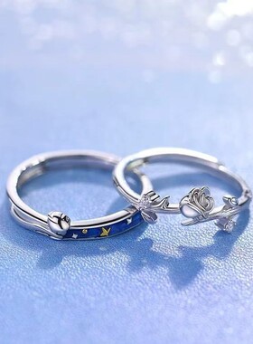 925银小王子与玫瑰情侣对戒素圈男女食指戒高级开口戒