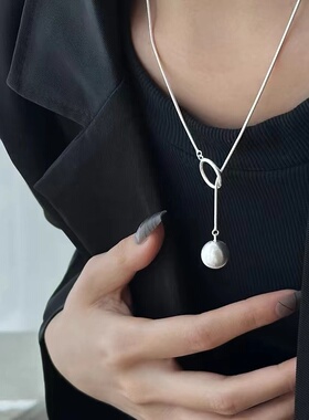 925纯银圆球吊坠项链女2024年新款爆款高级感轻奢小众锁骨链