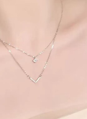 925银闪到迷糊叠戴项链女生轻奢小众锆石锁骨链送女生生日礼物