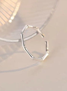 925纯银竹节戒指女素圈食指戒小众高级感尾戒轻奢开口戒