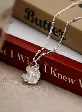 925纯银贝壳贝母珍珠项链女生时尚简约精致锁骨链轻奢设计感颈链