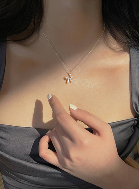 925纯银项链女素银气球狗吊坠母贝珍珠小众锁骨链韩国网红