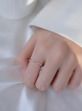 925纯银线条戒指日系交叉排钻