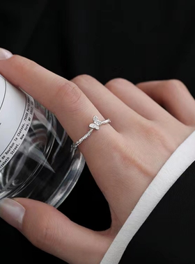 s925纯银蝴蝶戒指轻奢食指戒小众高级感素圈女开口戒尾戒指环