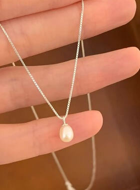 925纯银珍珠吊坠项链配饰女精致锁骨链轻奢小众适合夏天戴的颈链