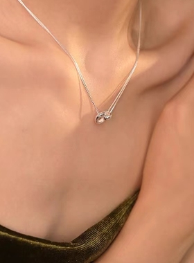 女925银双层环环相扣双层项链