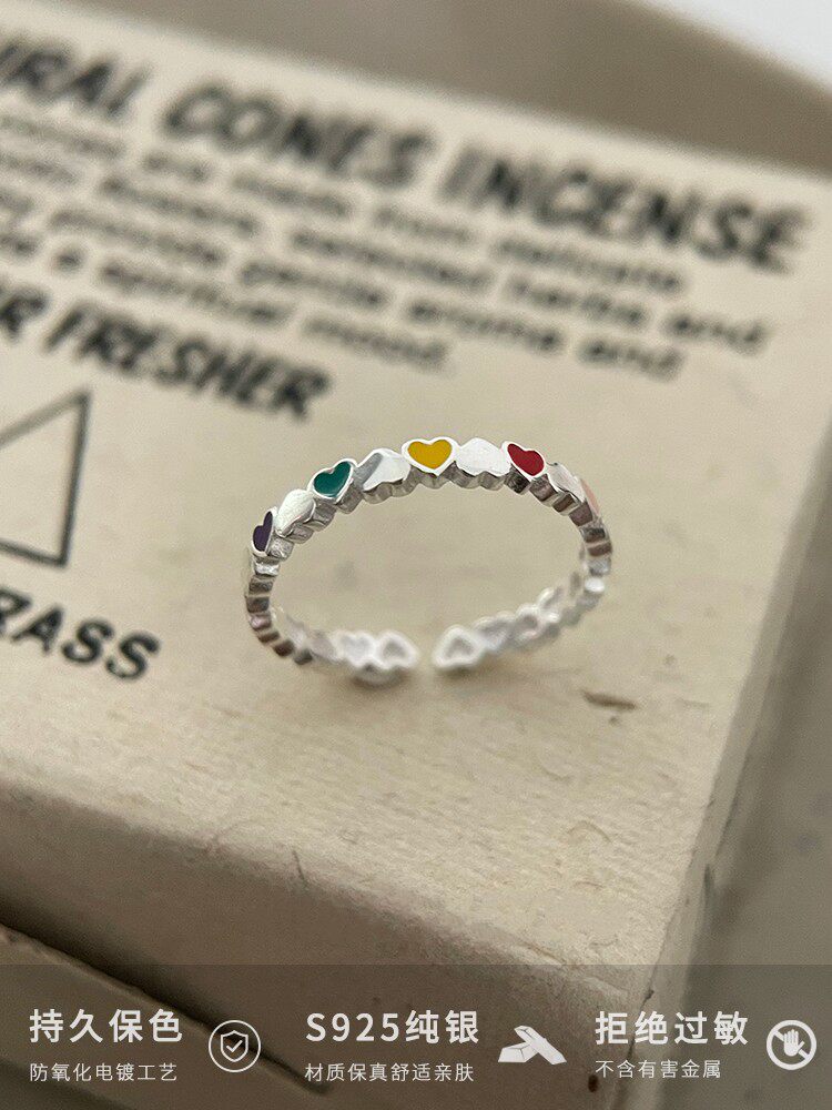 925 sterling silver drip oil love ring women's fine ring niche design tail ring joint ring student