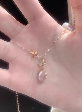白昼集粉水晶项链925银蝴蝶吊坠高级感轻奢小众女招桃花锁骨链